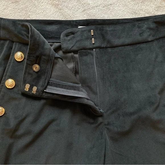 Maison D'Amelie Black Velour Straight Leg Sailor Trousers with Gold Buttons - Picture 2 of 12